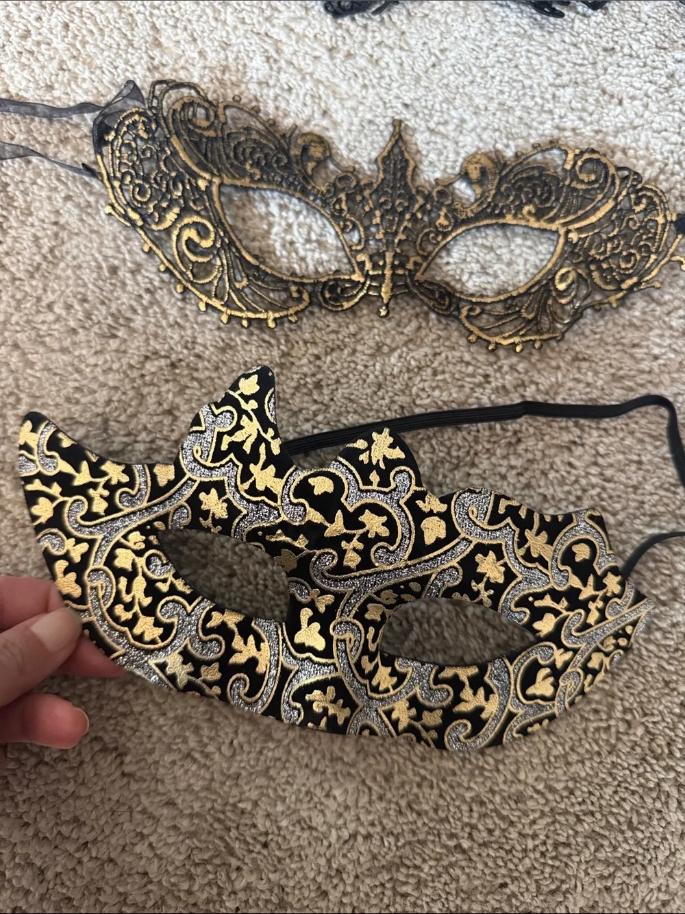 Black and Gold Venetian Lace Masquerade Masks